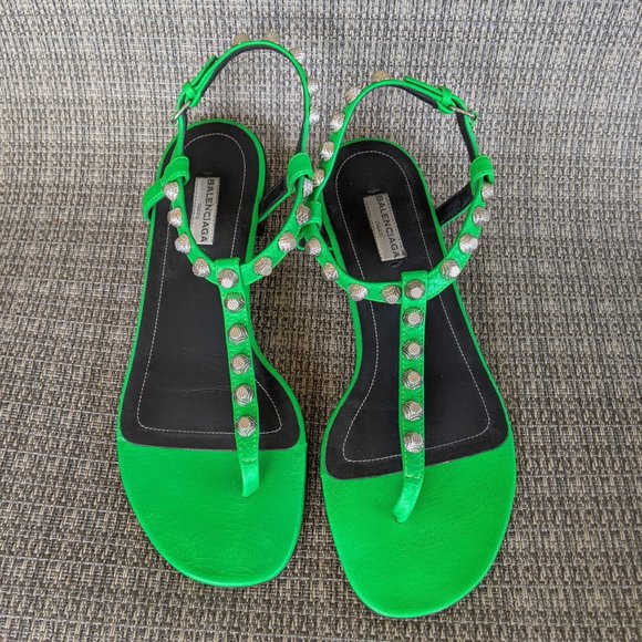 BALENCIAGA Green Arena Studded Thong Sandals sz 38 - Picture 2 of 7